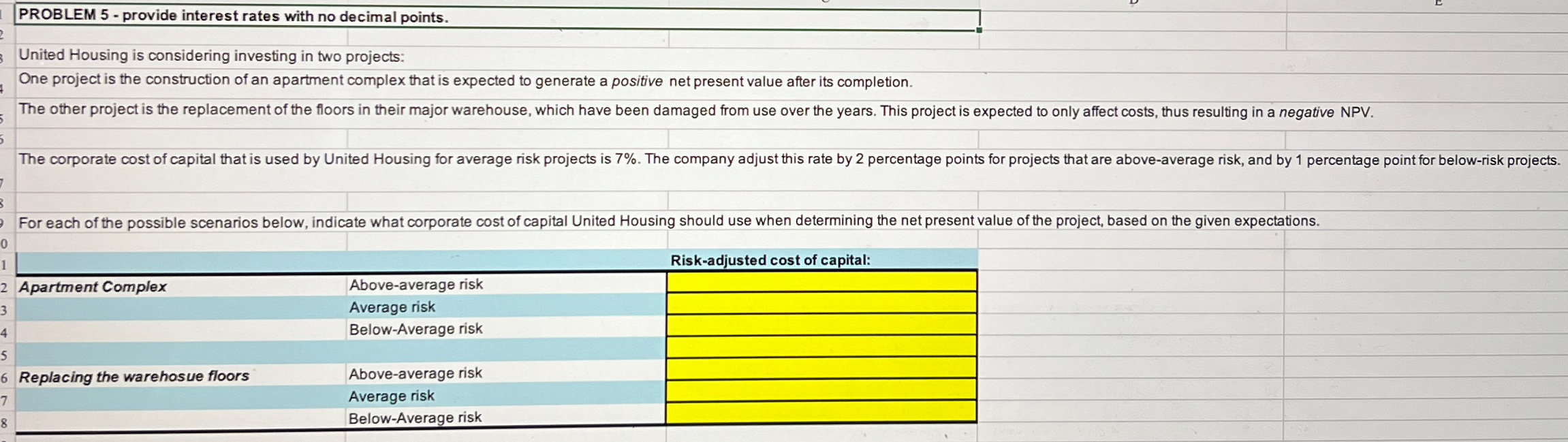 PROBLEM 5- provide interest rates with no decimal points. United Housing