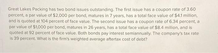  Great Lakes Packing has two bond issues outstanding. The first issue