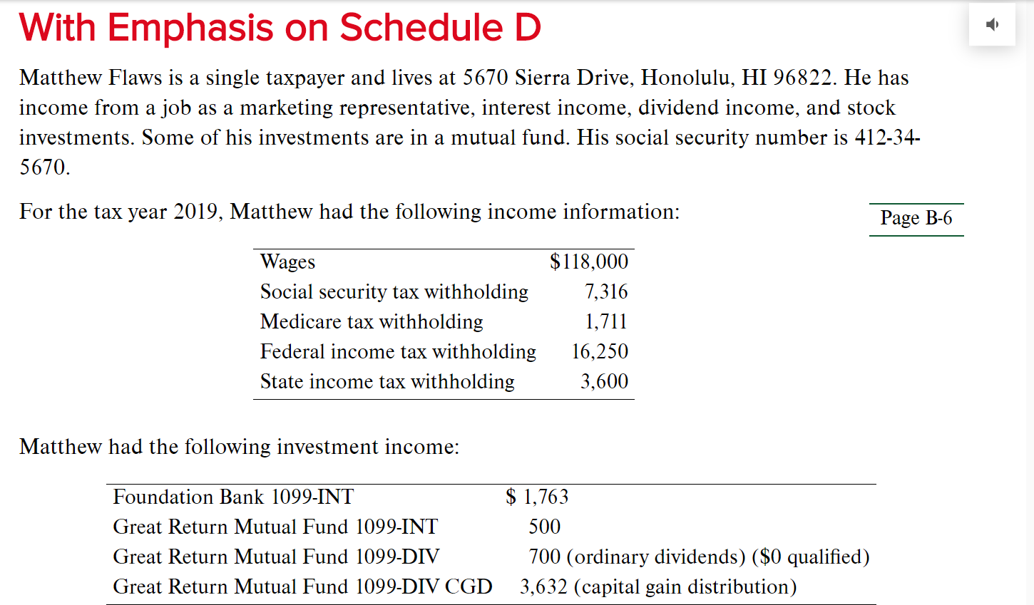 Please include any additional forms and schedules With Emphasis on Schedule D