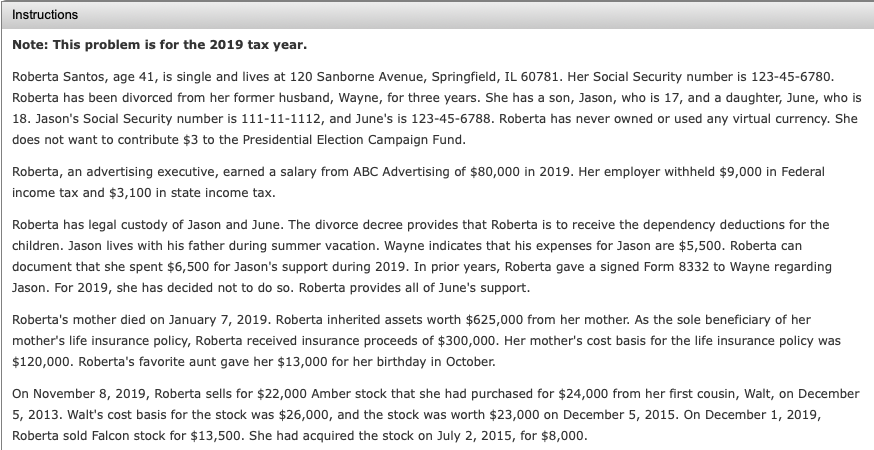  Complete Roberta's Schedule 1 below for 2019. SCHEDULE 1 (Form 1040