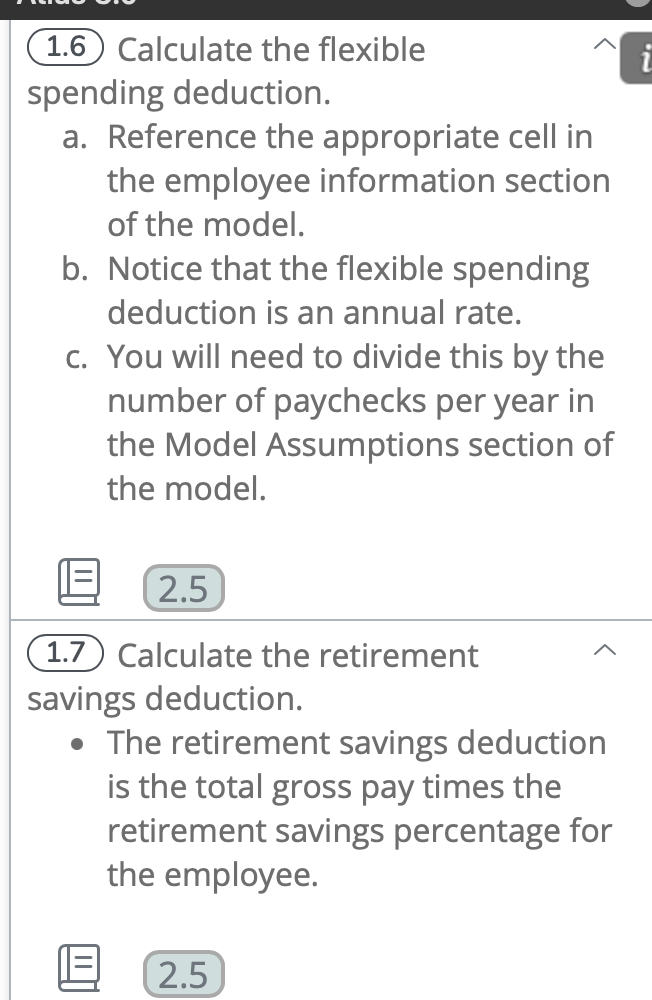  (1.6 Calculate the flexible spending deduction. a. Reference the appropriate cell