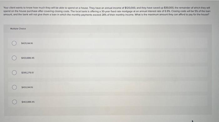 to spend on a house. They hime an annual income of $120,000,