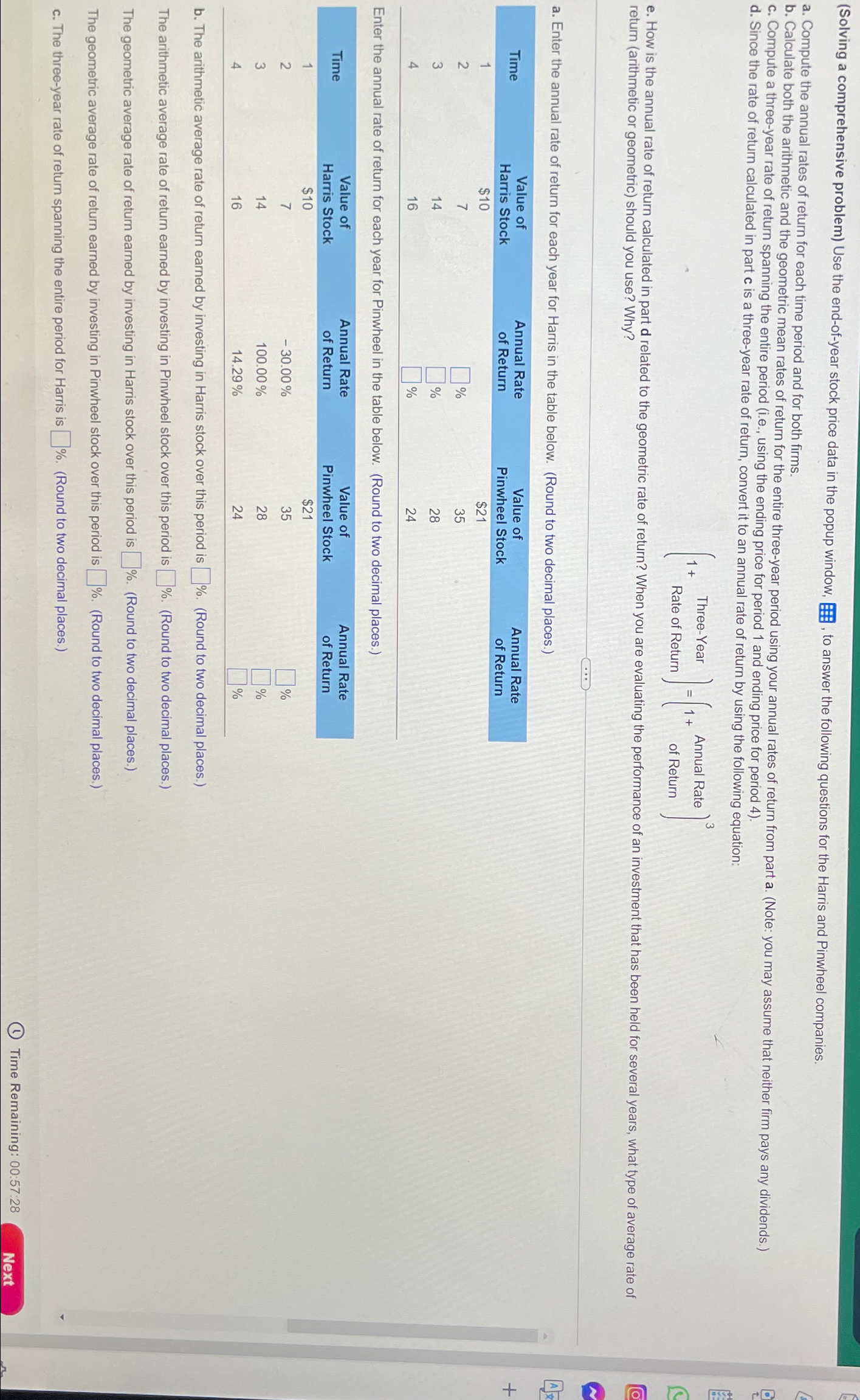 (Solving a comprehensive problem) Use the end-of-year stock price data in