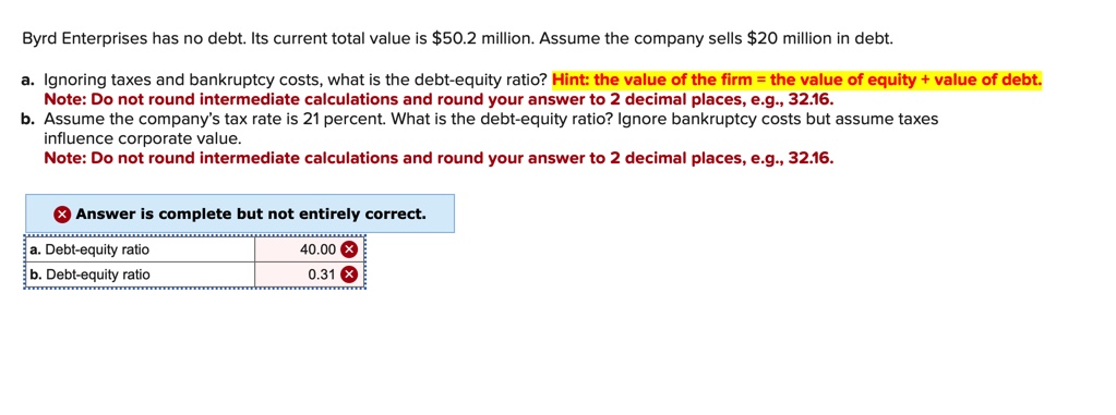  Byrd Enterprises has no debt. Its current total value is $50.2