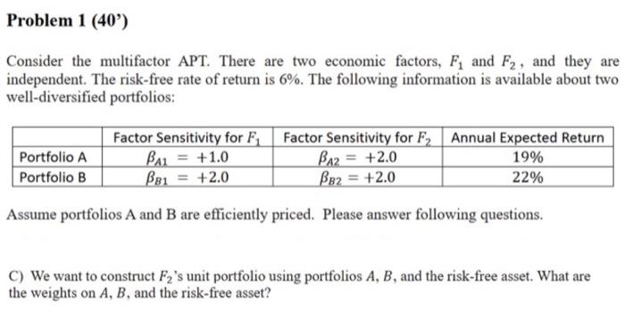  Problem 1 (40') Consider the multifactor APT. There are two economic