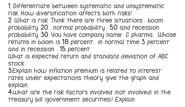 Old MathJax webview helppppp 1. Differentiate between systematic and unsystematic risk How