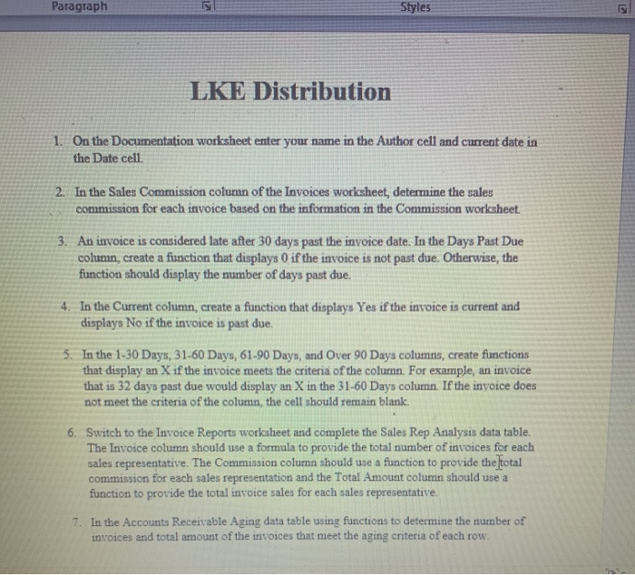  Paragraph Styles LKE Distribution 1. On the Documentation worksheet enter your