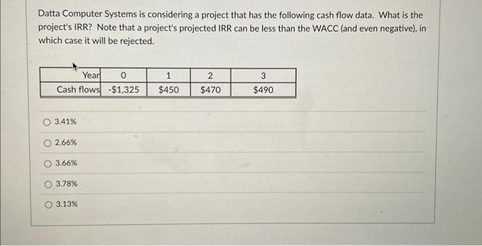  Datta Computer Systems is considering a project that has the following