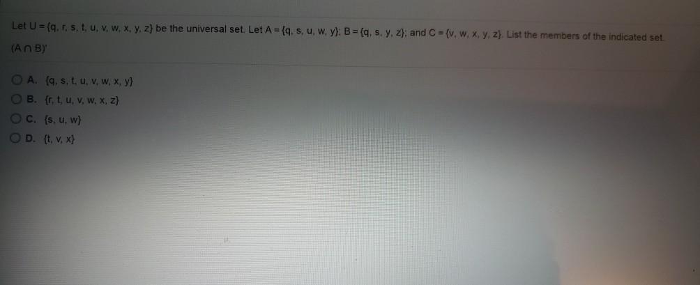  Let U = {q, r, s, t, u, V, W, X,