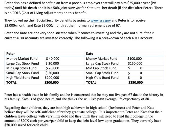 The following is a case study about a couple planning for retirement.