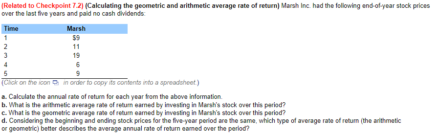 (Related to Checkpoint 7.2)(Calculating the geometric and arithmetic average rate of