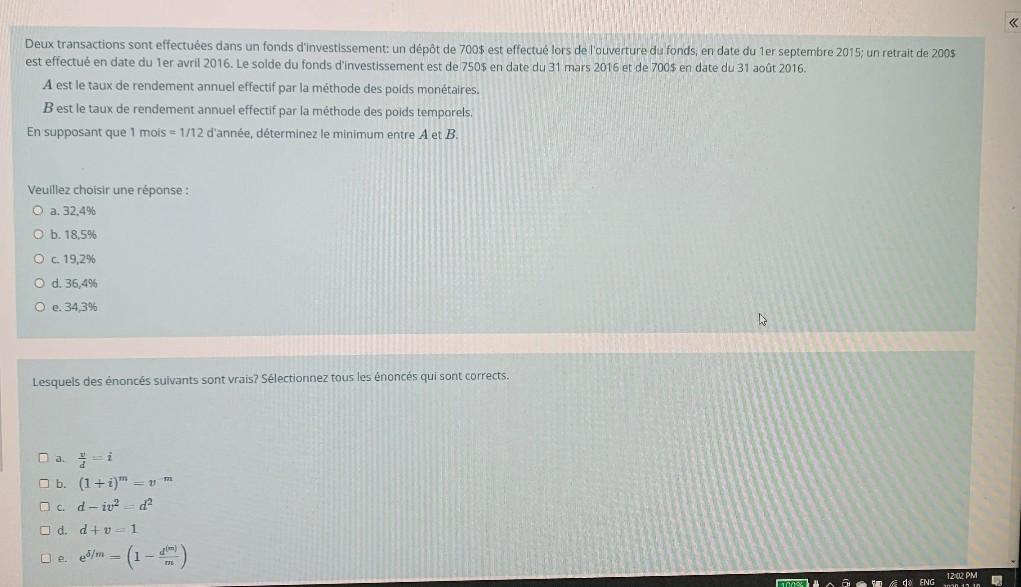 i need help please Deux transactions sont effectues dans un fonds