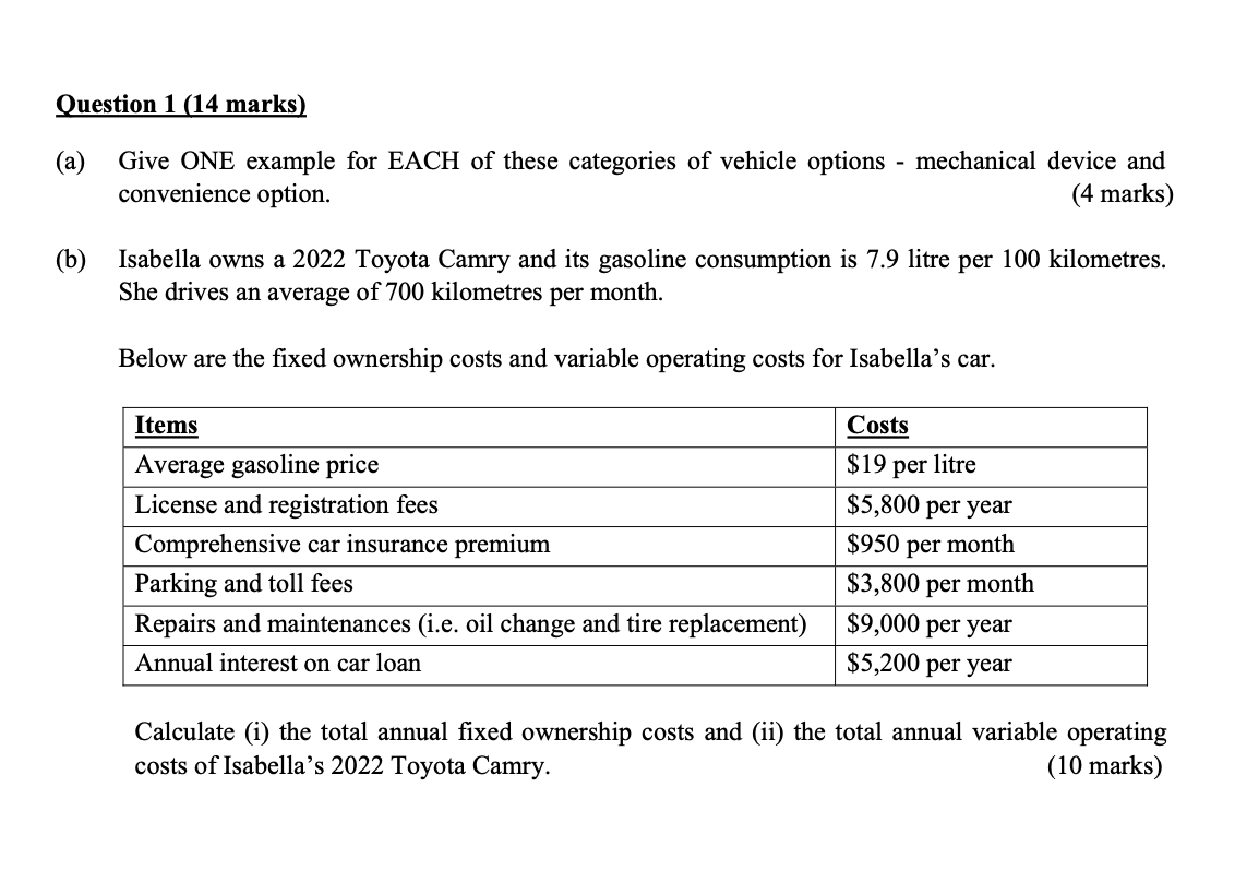  Question 1(14 marks) (a) Give ONE example for EACH of these