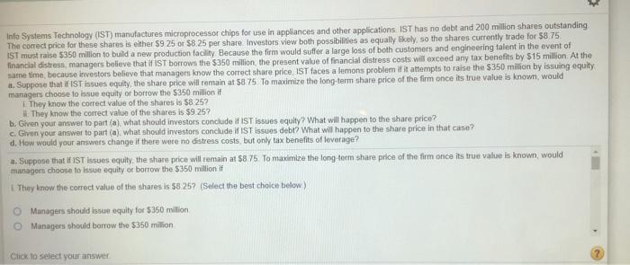  Info Systems Technology (IST) manufactures microprocessor chips for use in appliances