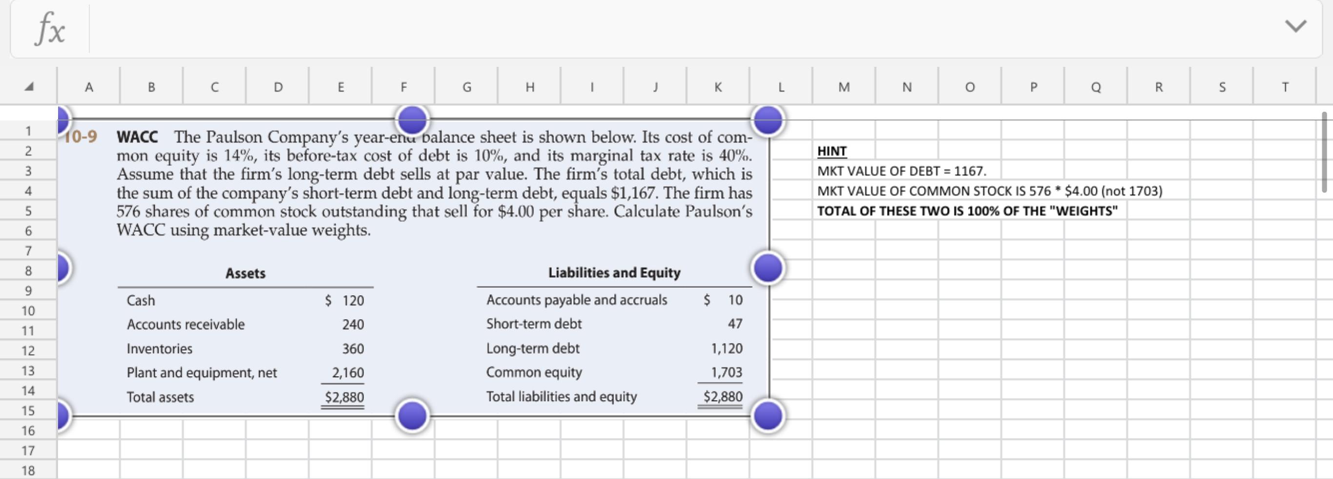 Please solve in an excel format and show me the formulas used