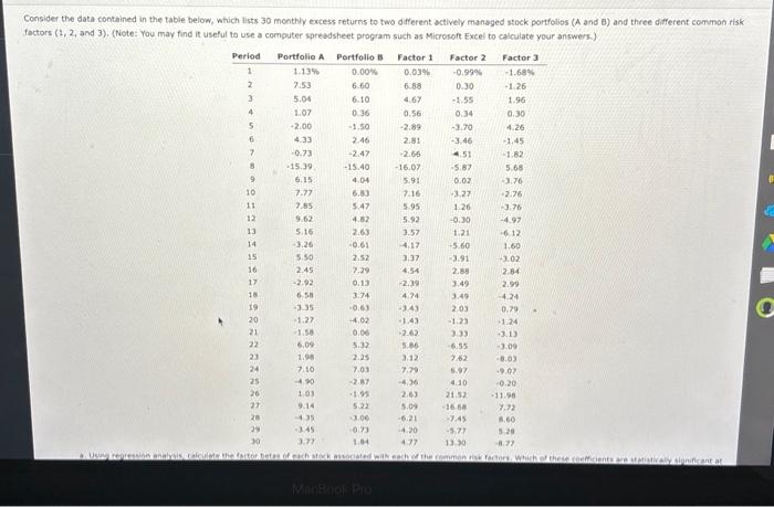  714 Consider the data contained in the table below, which lists