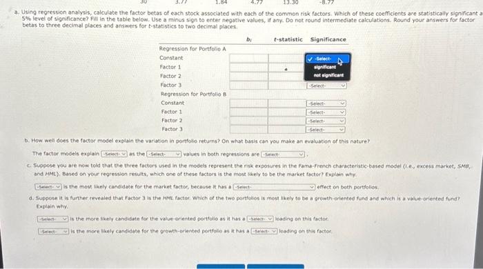 30 monthiy excess returns to two different actively managed stock portfolios (A