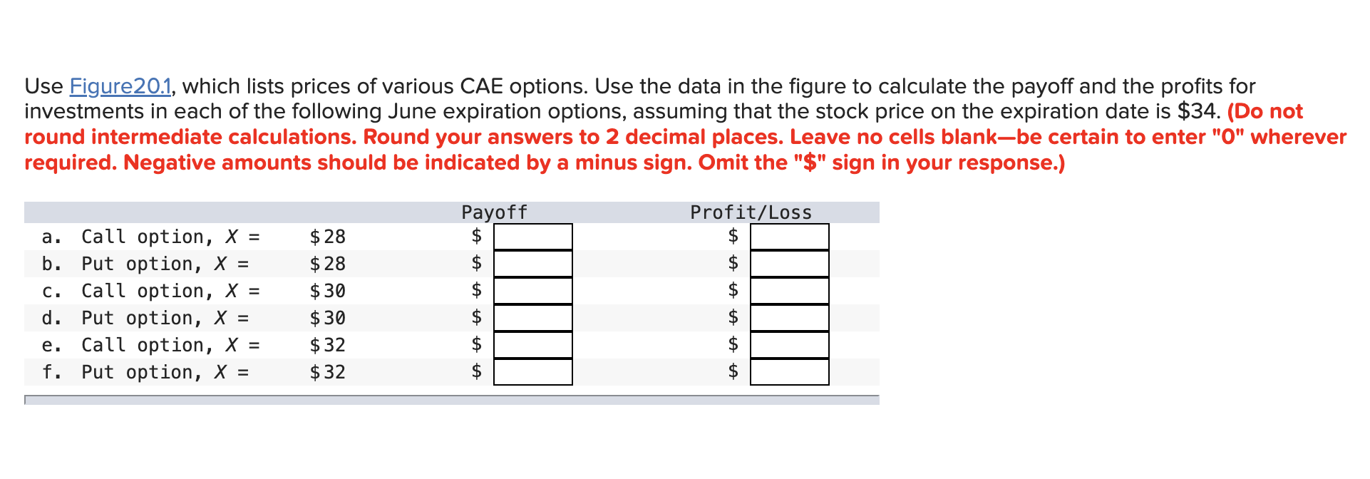  Use Figure20.1, which lists prices of various CAE options. Use the