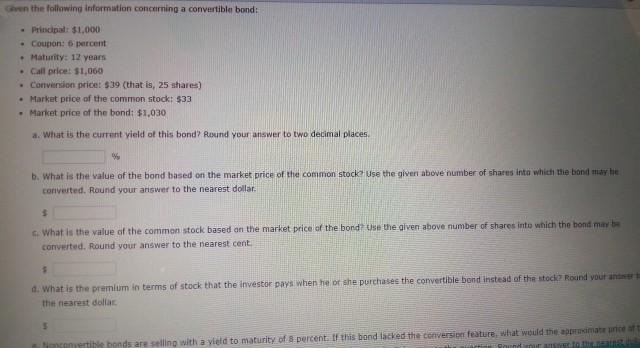 appendix b appendix d Given the following information concerning a convertible