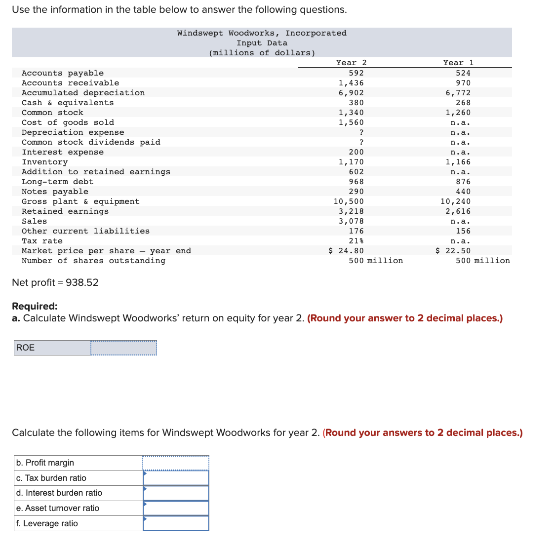  Use the information in the table below to answer the following