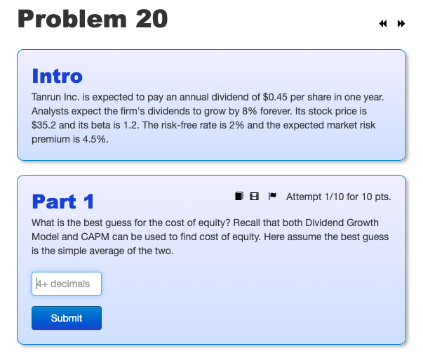  Problem 20 Intro Tanrun Inc. is expected to pay an annual