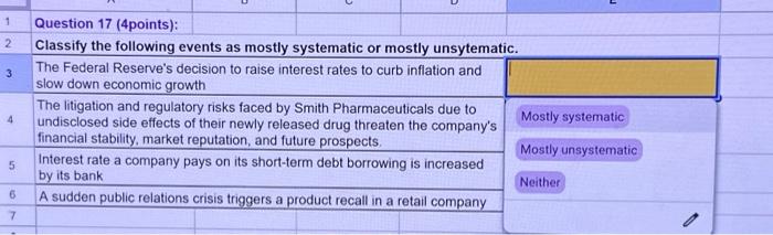  1 2 3 4 5 6 7 Question 17 (4points): Classify