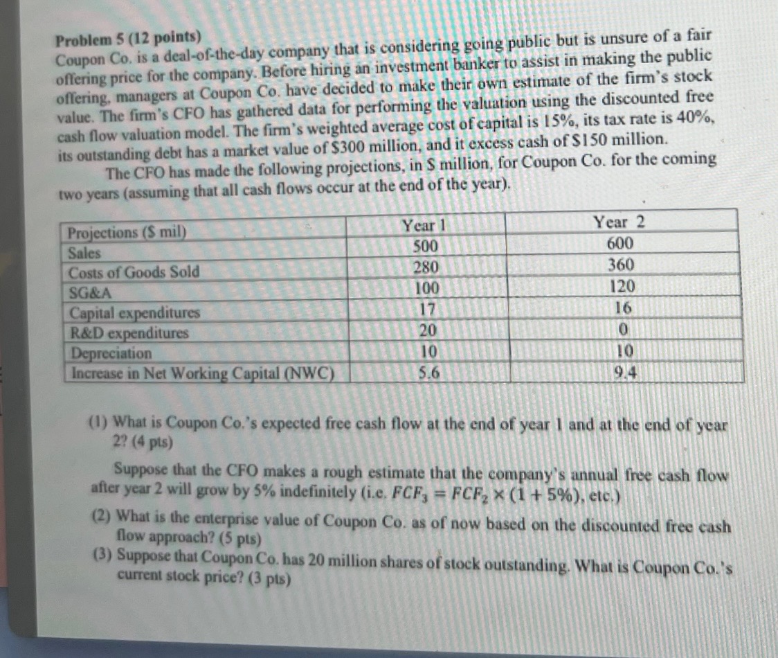  Problem 5(12 points) Coupon Co. is a deal-of-the-day company that is