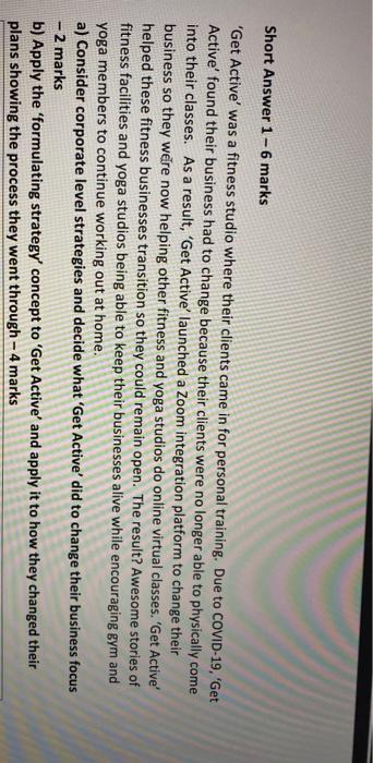  Short Answer 1 - 6 marks "Get Active' was a fitness