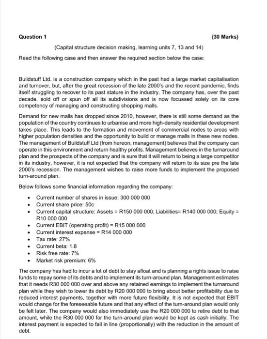  (Capital structure decision making, learning units 7, 13 and 14) Read