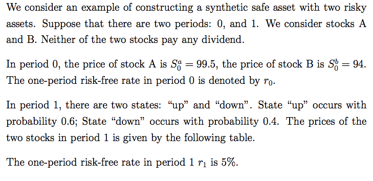  We consider an example of constructing a synthetic safe asset with