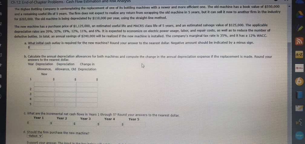 Ch 12: End-of-Chapter Problems - Cash Flow Estimation and Risk Analysis
