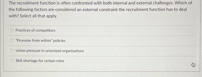  The recruitment function is often confronted with both internal and external