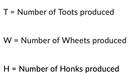 of noise-makers: Toot, Wheet, and Honk. A Toot can be made in