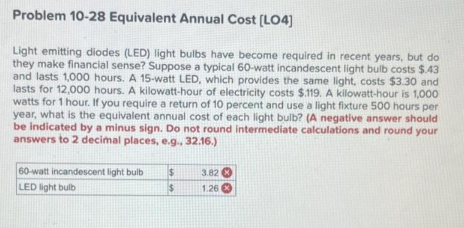  Problem 10-28 Equivalent Annual Cost [LO4] Light emitting diodes (LED) light