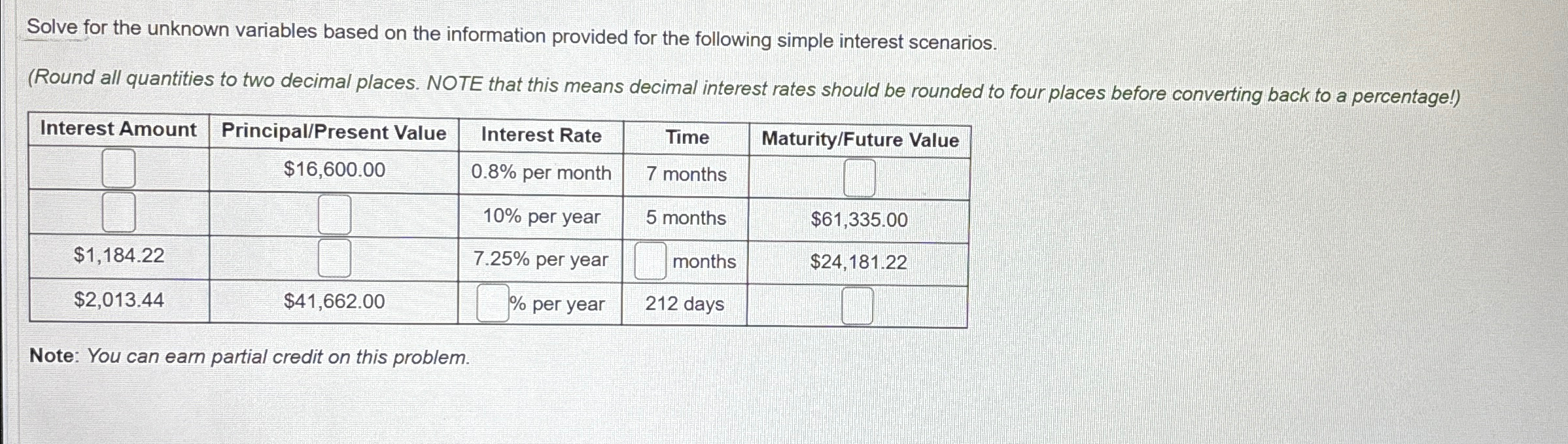  Solve for the unknown variables based on the information provided for