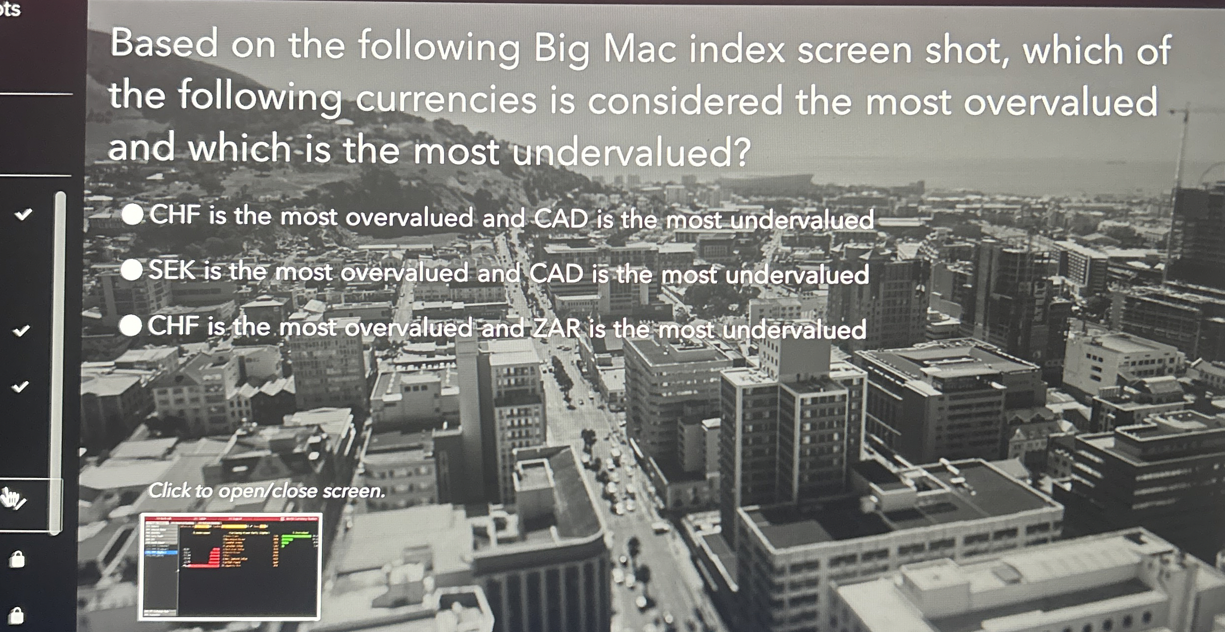  Based on the following Big Mac index screen shot, which of