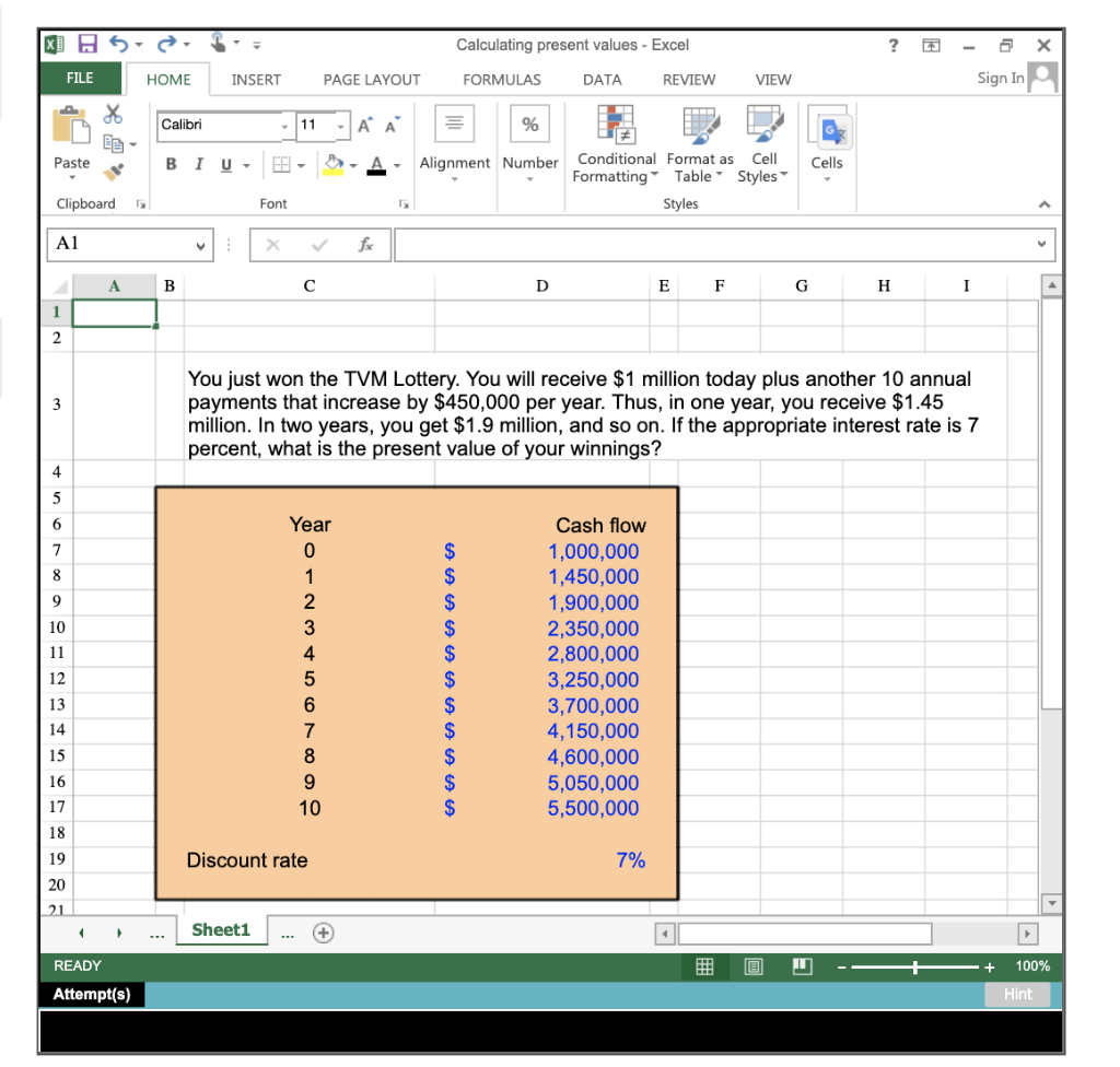  Use excel formula Calculating present values - Excel ? X FILE