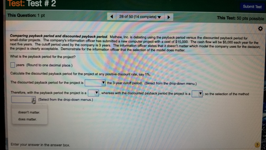 Test: Test # 2 Submit Test This Question: 1 pt 28