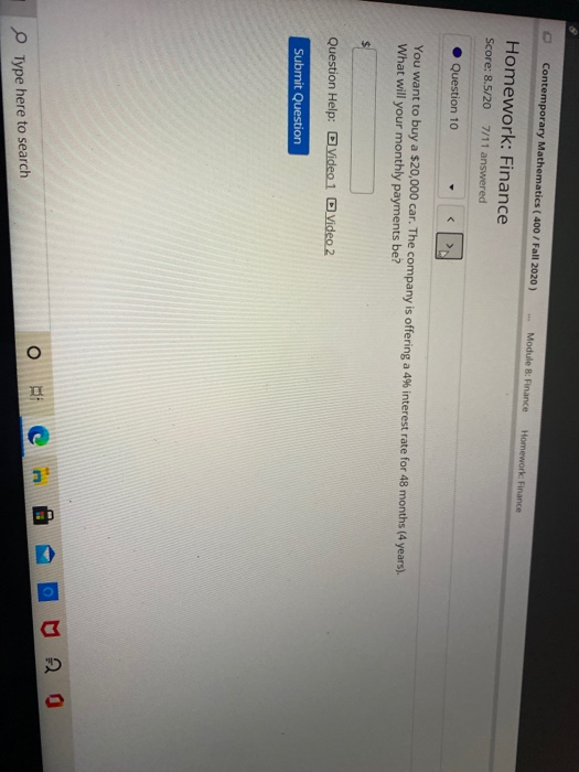  Contemporary Mathematics ( 400 / Fall 2020) Module : Finance Homework