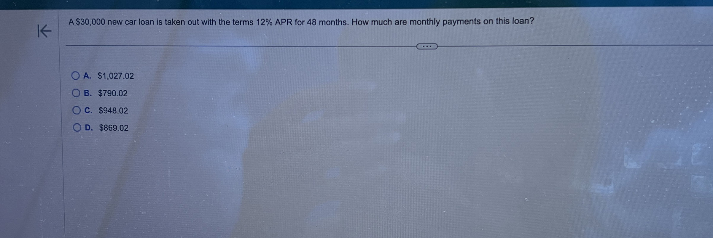  A $30,000 new car loan is taken out with the terms