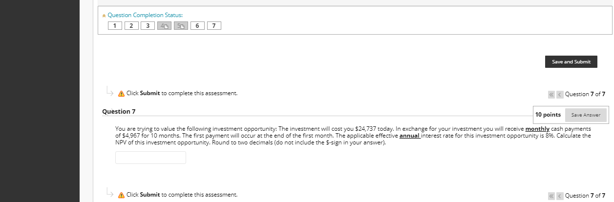 Question Completion Status: 1 | 2 3 6 7 Save and