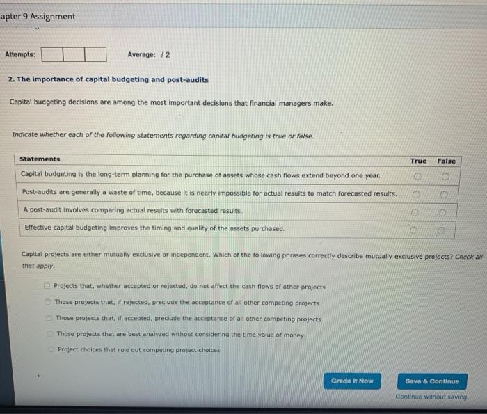  apter 9 Assignment Attempts: Average: 12 2. The importance of capital