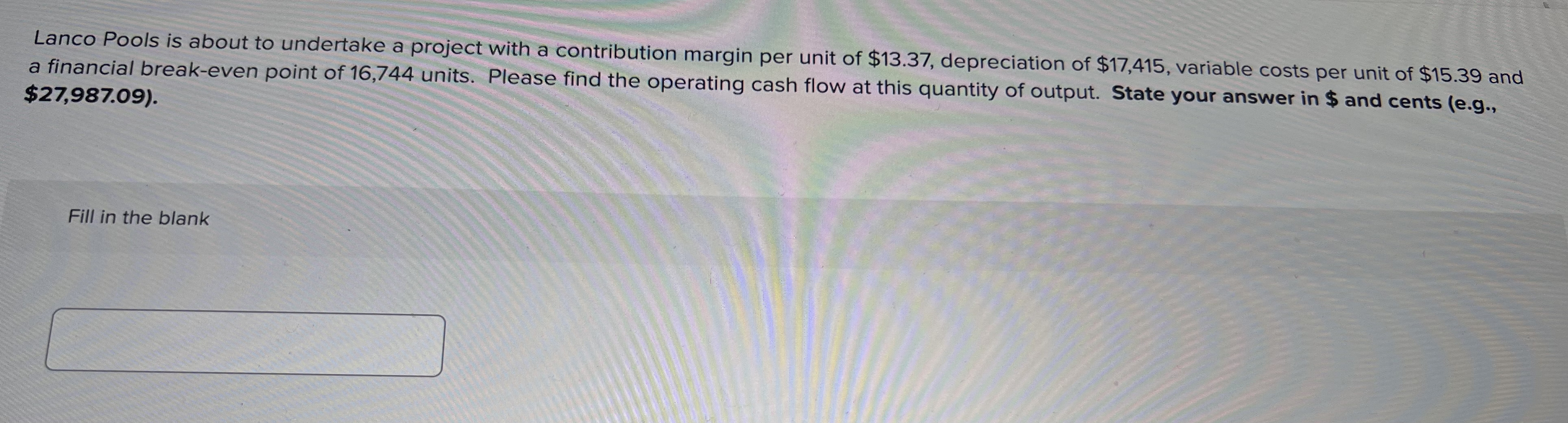  Lanco Pools is about to undertake a project with a contribution