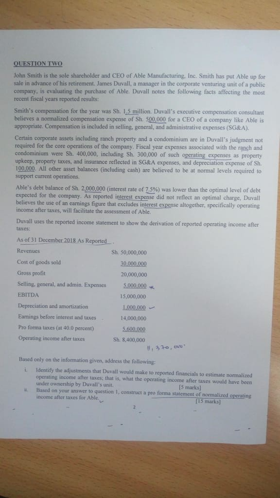 QUESTION TWO John Smith is the sole shareholder and CEO of