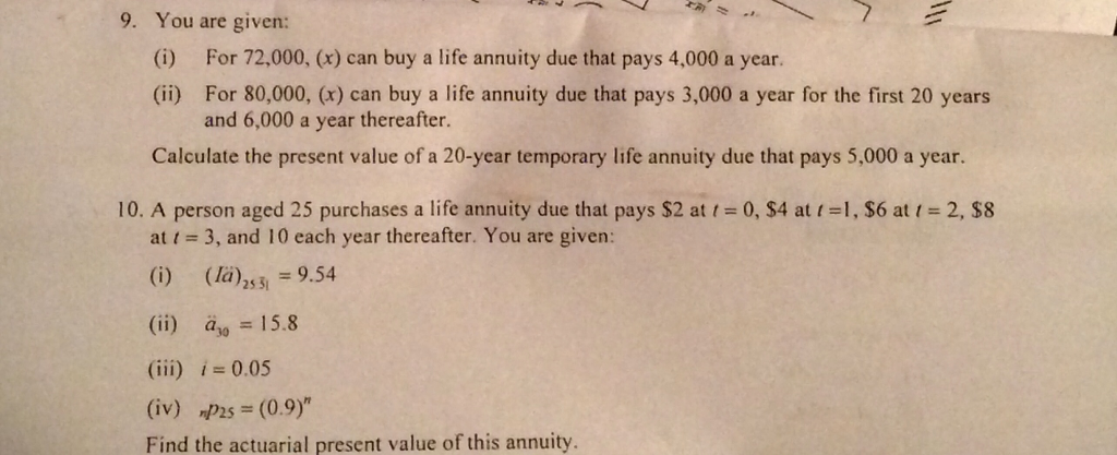 Please solve question 9 and please show work with formulas. You are