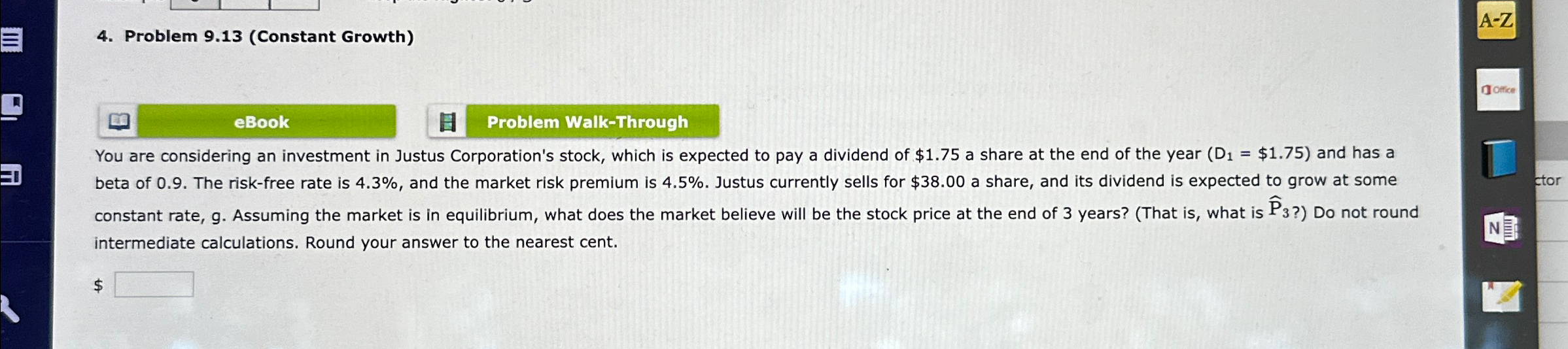  PLEASE HELP ASAP !! Problem 9.13(Constant Growth) A-Z Problem Walk-Through You
