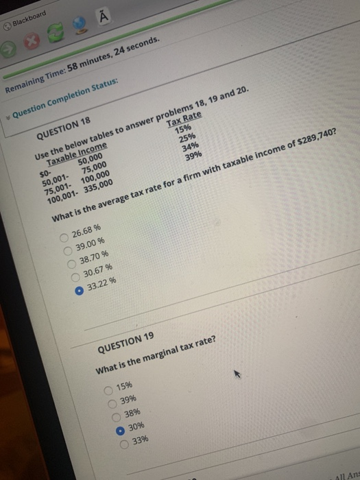  Blackboard Remaining Time: 58 minutes, 24 seconds. Question Completion Status: QUESTION