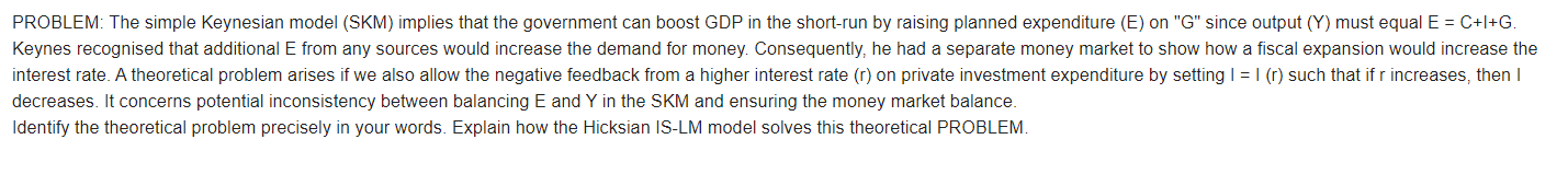 PROBLEM: The simple Keynesian model (SKM) implies that the government can