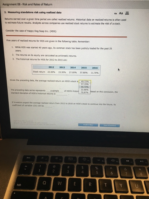  Assignment 08 - Risk and Rates of Return 2. Heasuring standalone