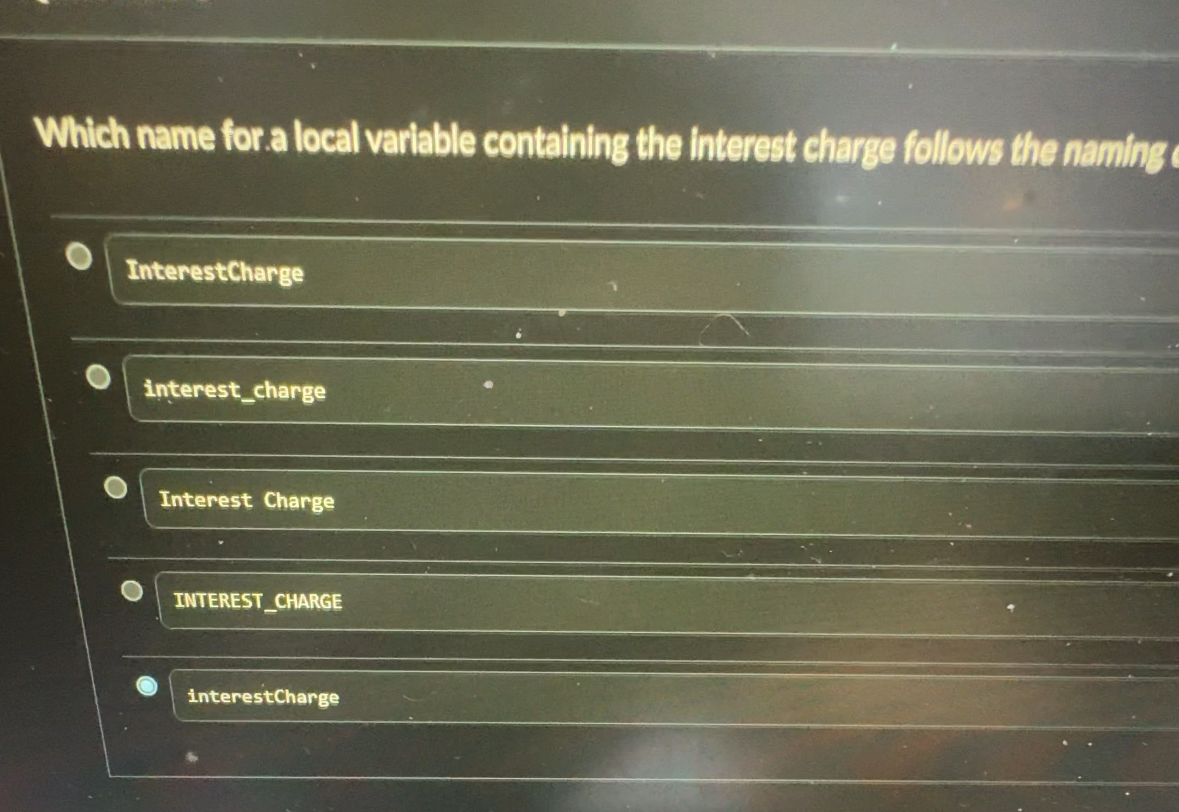  Which name for a local variable containing the interest charge follows